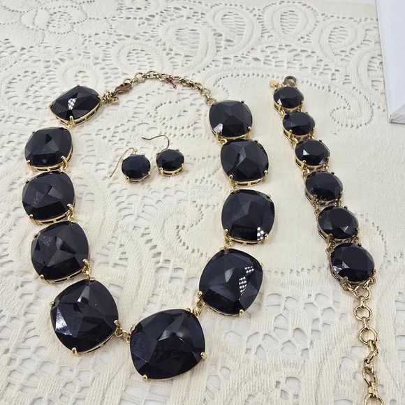 Brooks Brothers Jewelry - Brooks Brothers Blue Glass Necklace Set Bracelet Earrings Gold tone Classic